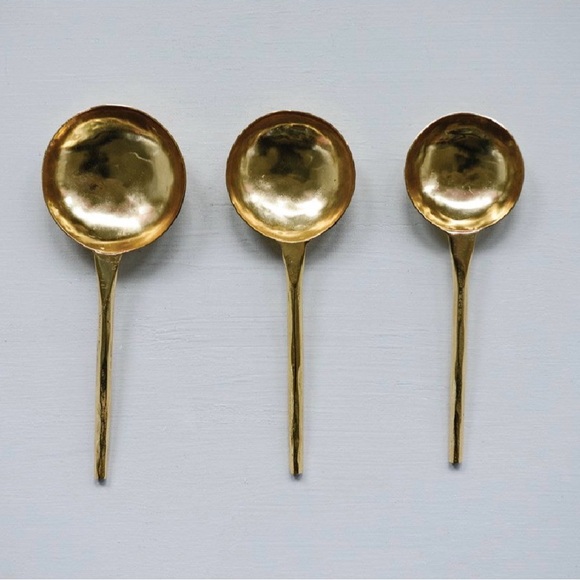 Other - Handcrafted Gold Brass Hammered Serving Spoon Set - 3 Pieces